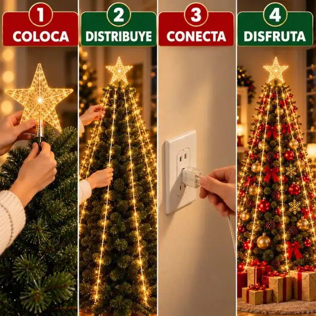 Luces LED cascada con estrella + Tapete gratis🎁