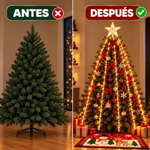 Luces LED cascada con estrella + Tapete gratis🎁