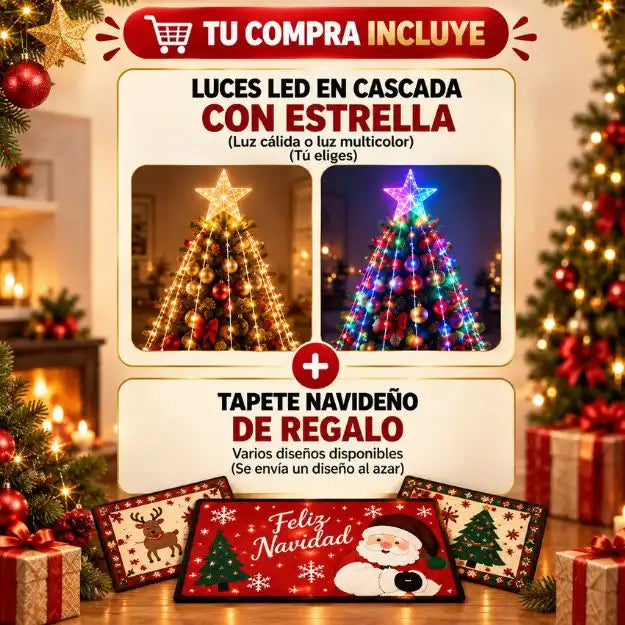 Luces LED cascada con estrella + Tapete gratis🎁