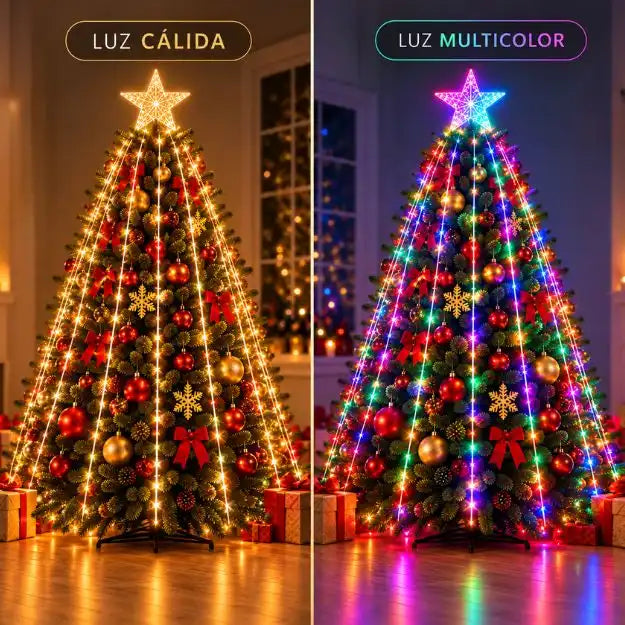 Luces LED cascada con estrella + Tapete gratis🎁