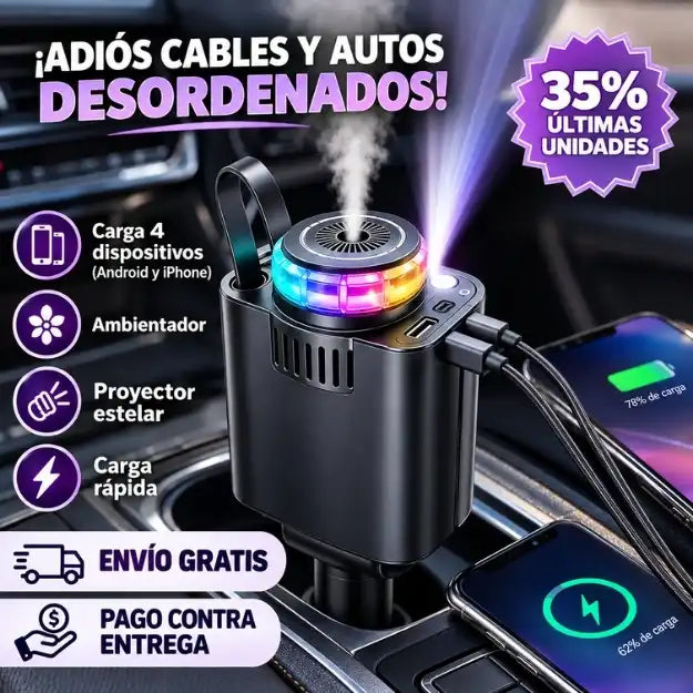 DriveMax360™ — Cargador Multi Carga 4 en 1 Retráctil + Aromatizante