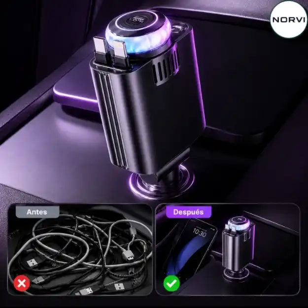 DriveMax360™ — Cargador Multi Carga 4 en 1 Retráctil + Aromatizante